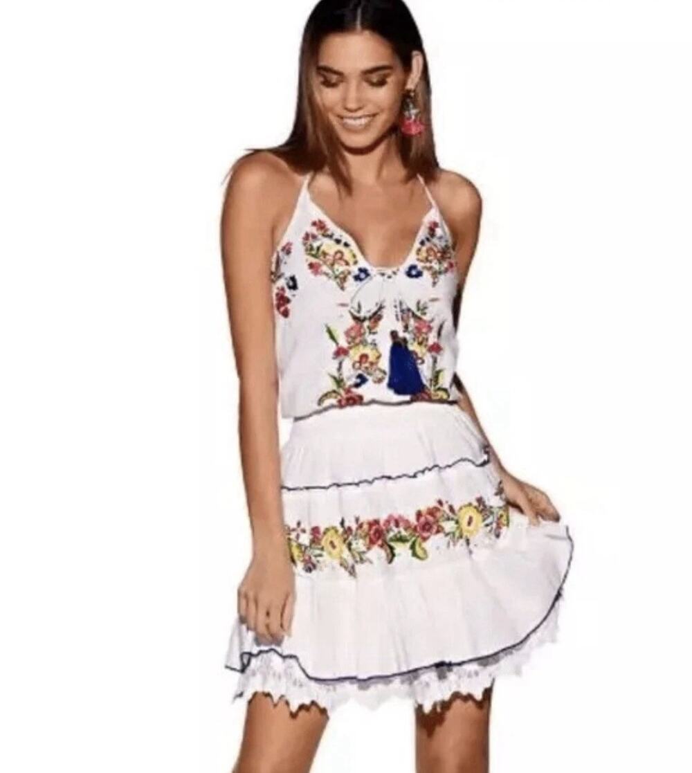 Boston Proper Womens Mini Dress Latin Inspired Embroidered Smocked Size XL